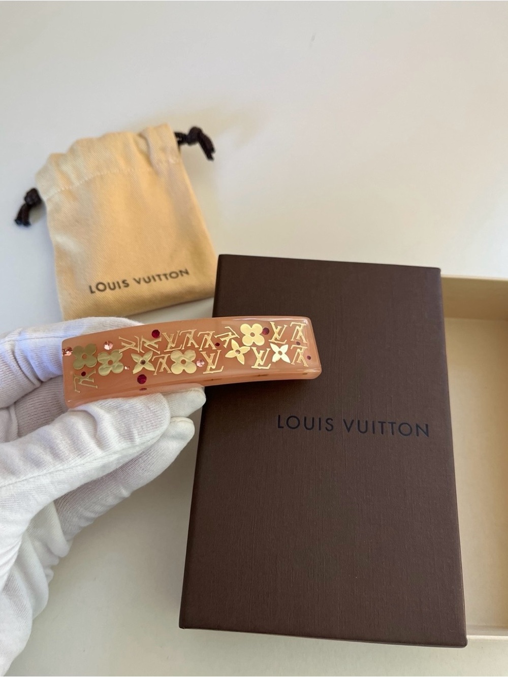 Louis Vuitton Pink Rose-Gold Monogram Hair Clip